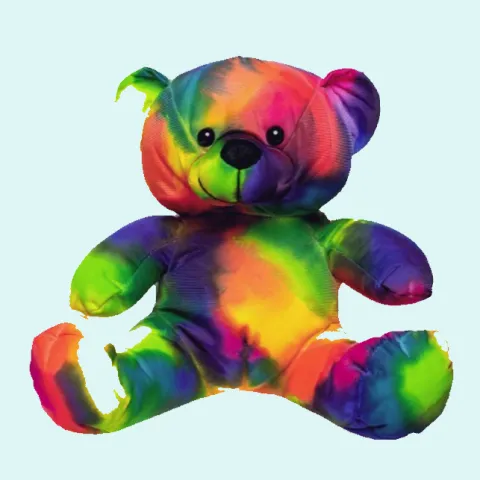 An extremely colorful teddy bear