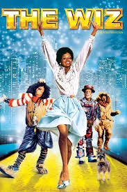 Movie poster shows Diana Ross as Dorothy, with her arms upraised in joy