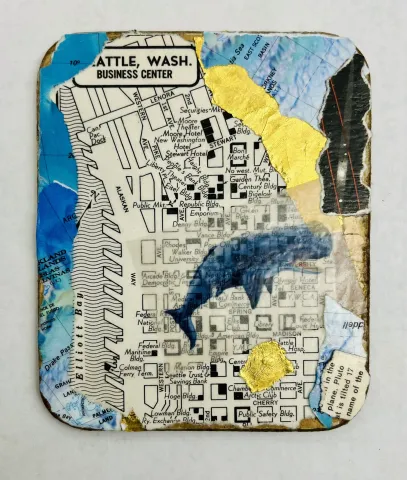 coaster with collaged whale